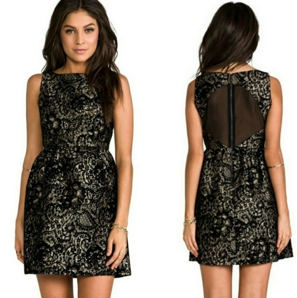 Alice + Olivia Black and Gold Cocktail Dress | Size 2